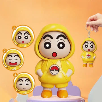 Cute Cartoon Keychain β Yellow Hoodie Character with Interchangeable Faces
