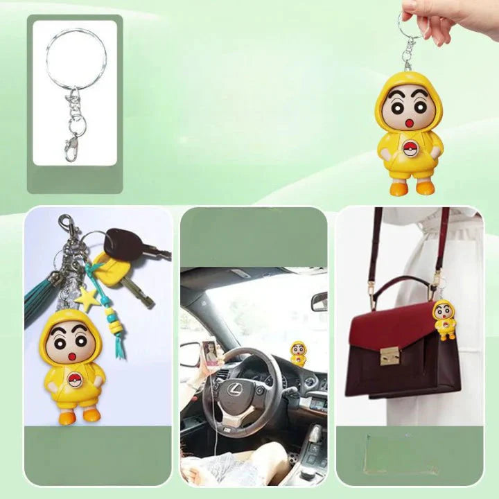 Cute Cartoon Keychain β Yellow Hoodie Character with Interchangeable Faces