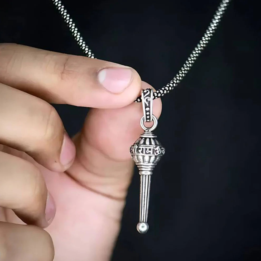 Hanuman Gada Pendant Silver Oxidized – Power & Protection