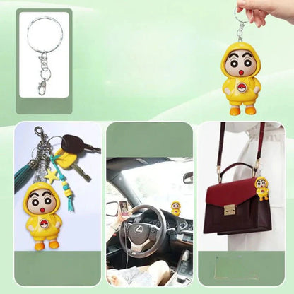Cute Cartoon Keychain – Yellow Hoodie Character with Interchangeable Faces